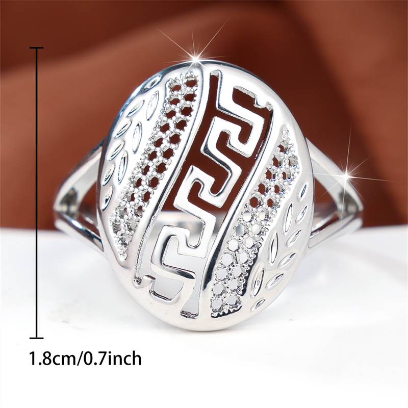 Women's Silvery Vintage Geometric Meander Openwork Ring